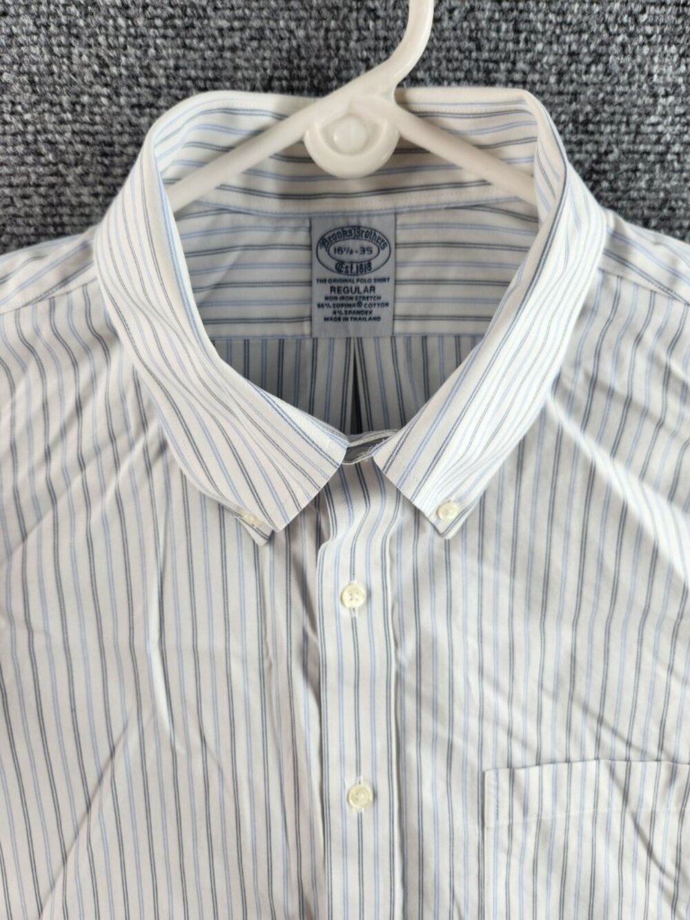 Brooks Brothers 16.5 35 Non-iron Blue White Long Sleeve Button Up Cotton Spandex